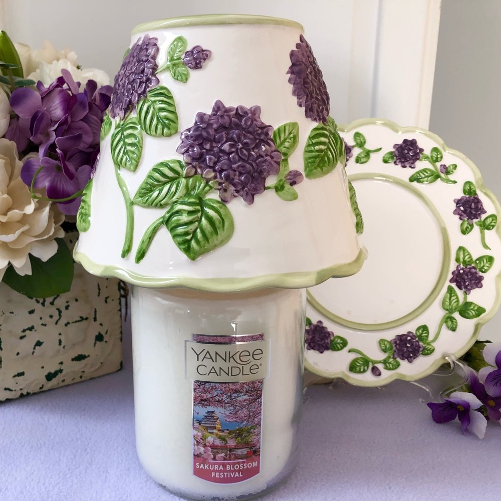 🍃🪻Yankee Candle Retired Purple Hydrangea Large Shade & Candle Plate